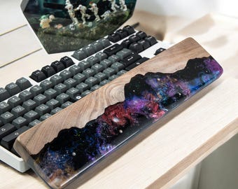 Wrist rest galaxy resin, keyboard wrist rest, Purple resin epoxy, wooden wrist rest, custom Wrist rest, office decor epoxy, desk accessories