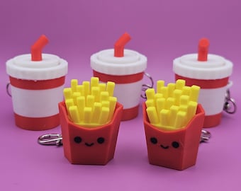 French Fries & Soda Clicker Keychain Set, Fast Food Fidget Toy, 3D Printed Clicker Keychain