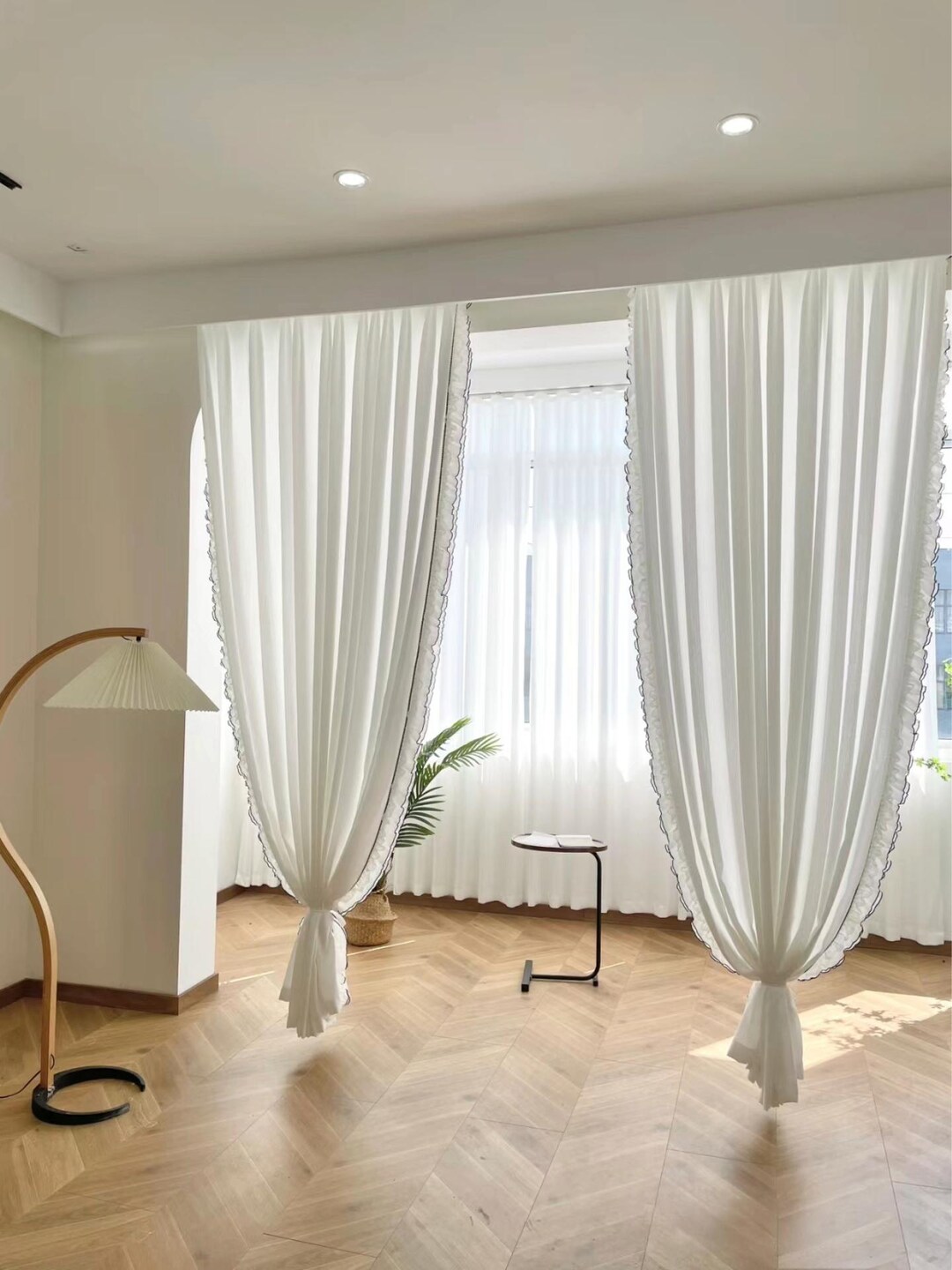 Elegant Sheer White Curtain With Delicate Black Ruffle Trim – Perfect ...