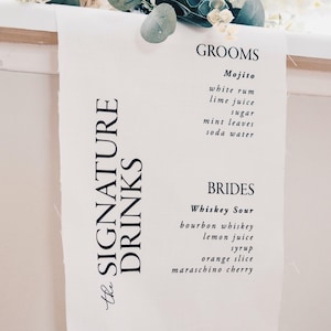 Signature Drinks Fabric Banner| Custom Cotton,Linen, Satin Printed Sign | Hemmed Wedding Decoration | Event Banner
