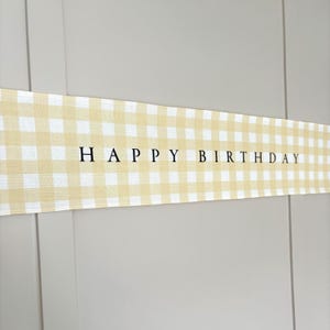 Pancarta de cumpleaños de cuadros vichy amarillo limón / Decoración reutilizable para fiestas de algodón y lino / Opción personalizada