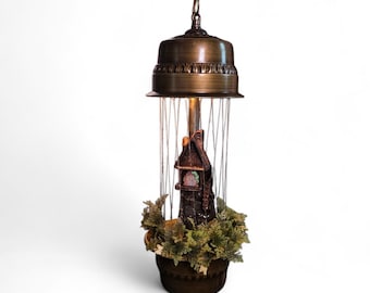Vintage MCM SWAG 1960-70 Hanging Oil Rain Lamp Grist Mill Water Wheel  30" tall