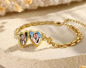 Aangepaste foto hart medaillon armband met naam, aangepaste foto armband, roestvrijstalen armband, moedersieraden, Moederdagcadeau voor haar