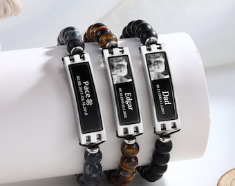 Personalized Ashes Bracelet with Photo,Custom Patterns Cremation Urn Bracelet for Pet or Loved One, Memorial Jewelry, Sympathy Gift For Dad