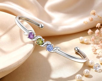 Gepersonaliseerde geboortesteen met naamarmband, aangepaste 1-5 namen sieraden cadeau voor moeder, familiearmband voor moeder, voor oma armbanden sieraden