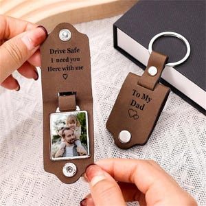 Porte-clés personnalisé en cuir pour hommes avec photo, porte-clés photo en métal, porte-clés pour papa, cadeaux d'anniversaire pour papa, grand-père, cadeaux de fête des pères