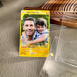Regalo personalizado para el Día del Padre, placa acrílica con foto estilo tarjeta coleccionable de anime, tarjeta de billetera personalizada, regalo para papá gamer de niño, regalo personalizado para papá primerizo