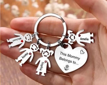 Porte-clés personnalisé, papa et maman appartient à un porte-clés avec noms d'enfants, porte-clés personnalisé pour la fête des mères, pour la fête des pères