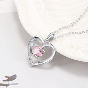 Personalisierte Birthstone Halskette mit Herz, Sterling Silber Herz Name Halskette, Muttertagsgeschenk, mehrere Birthstone, Geschenk für Mama