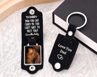 Custom Ultrasound Leather Keychain, Personalized Ultrasound Keychain, Bump keyring, Dad Birthday Gift from Bump, Dad to Be Gift for Husband
