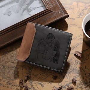 Personalized Custom Photo Mens Wallet,Engraved Picture Wallet,Leather Wallet,Dad Birthday Gift,Anniversary Gifts for Him,Father's Day Gift