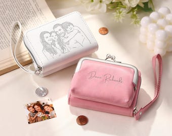 Custom Name&Photo Leather Wallet  with Click-Clack Clasp,Wallet For Women,Women&#39;s Purse with Zipper,Purpose Coin Purse,Gift for Mother&#39;s Day