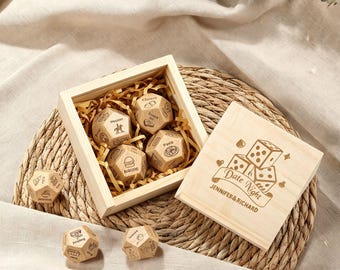 Gepersonaliseerde houten leuke beslissingsdobbelsteen met gegraveerde doos, date night cadeaus, date night ideeën, aangepaste verjaardagscadeaus, cadeau voor koppels