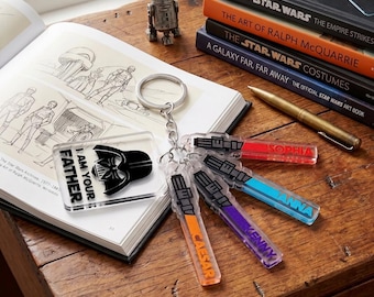 Personalized Name Keychain,Star Wars Keychian,I'm Their Father Keyring ,Lightsaber Star Wars Gift with Kids' Names,Father's Day Gift for Him