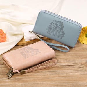 Cartera de cuero personalizada para mujer, cartera de cuero personalizada, monedero de cuero con cremallera, monedero grabado, regalo para mamá, regalo para el Día de la Madre.