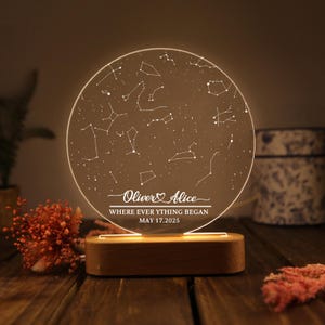 Luz nocturna con mapa estelar personalizado y fecha, mapa de constelaciones personalizado, regalo de compromiso para él/ella, regalo para novia/mamá, regalo para parejas.