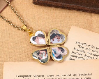 Custom Name Necklace with Photo, Heart Locket Necklace,Folding Locket with Pictures,Gift For Mom,Photo Locket Key Chain,Mother&#39;s Day Jewelry