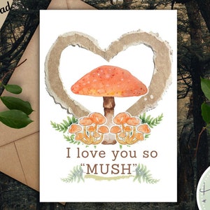 Cartão "Mush" Eu te amo tanto - Download digital, PDF para impressão, Cogumelo, Amor, Humor, Natureza, Engraçado, Minimalista