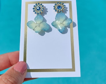 Earrings Handmade Jewelry from Real Hydrangea Flower Resin for Bridal Accessory Hypoallergenic Gold Earrings