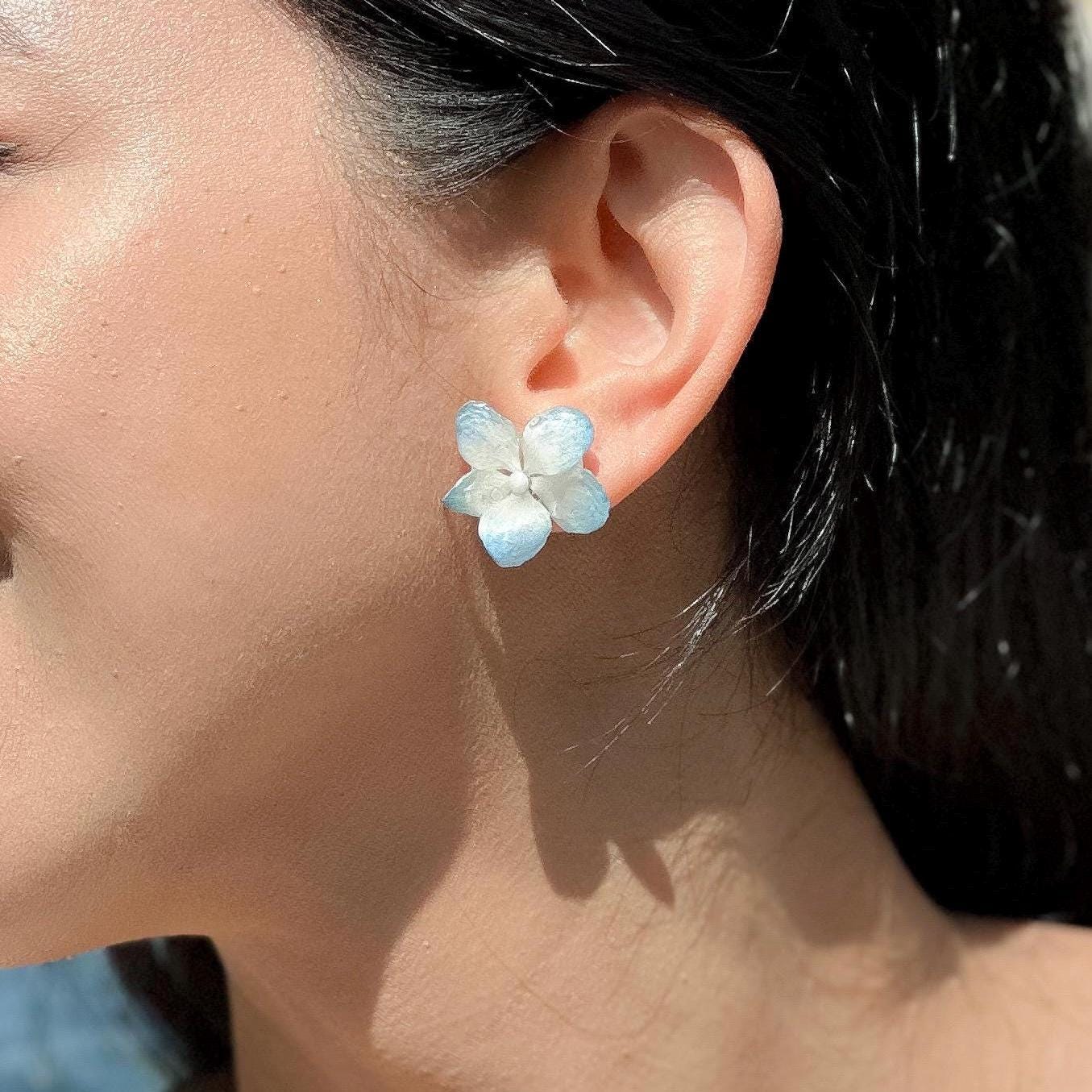 Bridal Earrings from Real Hydrangea Flower , Bridesmaid Earring, Bridal Accessory 24K Gold Plated Earring Studs, Unique Gift for Her