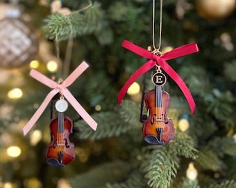 Adorno 3D personalizado con inicial de violín y viola: regalo de Navidad y recital para amantes de la música y profesores.