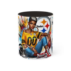 Cute Steelers Coffee Mug - Bold Football Fan Art for Women - Unique NFL Gift for Her - Sports Lover Ceramic Cup