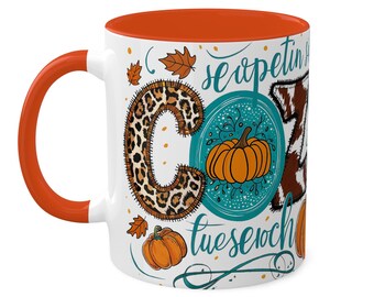 Keramische mok pompoenkruid herfst, gezellige herfstkoffiekop