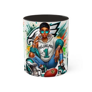 Cute Philadelphia Eagles Coffee Mug - Bold Football Fan Art for Women - Unique NFL Gift for Her - Sports Lover Ceramic Cup
