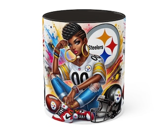 Cute Steelers Coffee Mug - Bold Football Fan Art for Women - Unique NFL Gift for Her - Sports Lover Ceramic Cup