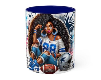 Cute Cowboys Coffee Mug - Football Fan Art for Women - Unique NFL Gift for Her - Sports Lover Ceramic Cup