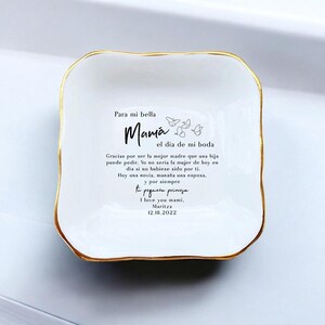 Para mi mama el dia de mi boda リングディッシュ、ママありがとうジュエリーディッシュ、スペイン語の花嫁の母へのギフト、Regalo para Mamá de Novia
