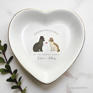 Personalized Wedding Ring Dish-Couple Cats Mr & Mrs Gifts for Couples-Just Married-Congratulations Gifts