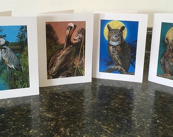 Note Cards, set of 8 with envelopes, blank inside, Bird Illustrations