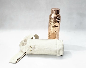 Handcrafted Copper Water Bottle with Organic Cotton Carry Bag