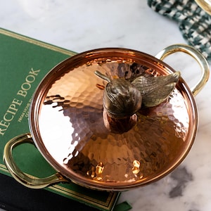 Handcrafted Copper Casserole, deep copper pot with lid, food safe and natural tin-lined interior, copper stockpot, English home