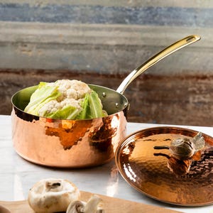 Handcrafted hammered Copper Casserole, deep copper pot with lid, food safe and natural tin-lined interior, copper stockpot, English home