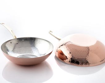 Handcrafted Copper Wok: Tin-Lined Pan with Bronze Handles