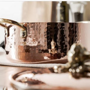 Handcrafted Copper Casserole, deep copper pot with lid, food safe and natural tin-lined interior, copper stockpot, English home
