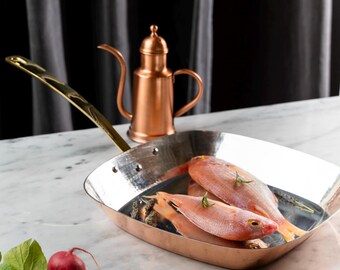Handcrafted Copper Sauté and Frying Pan, French inspired design, square pan