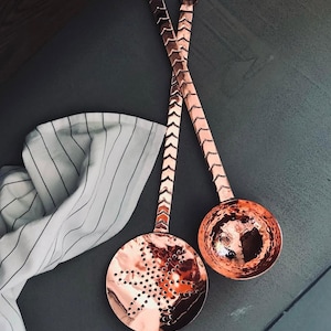 Handmade Copper Ladle & Skimmer Set: Elegant Kitchen Serving Utensils