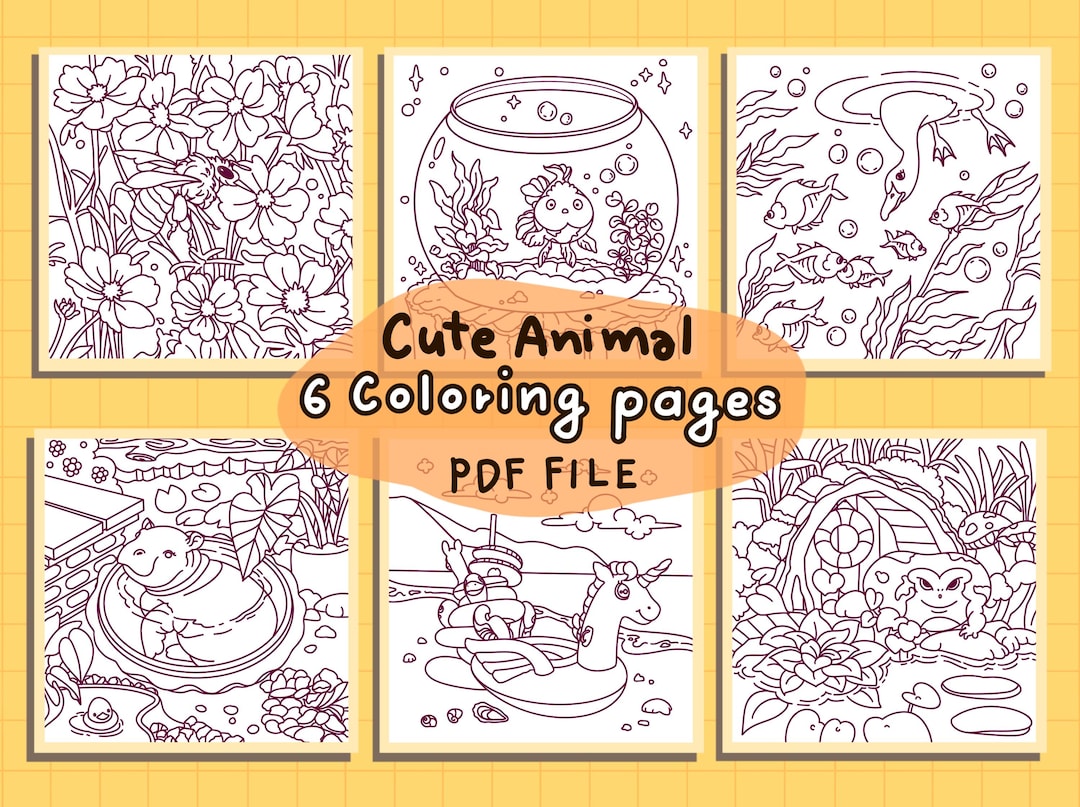 Cute Animals Digital Coloring Pages for Kids and Adults - Etsy