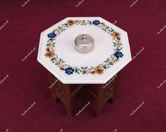 Mesa con incrustaciones de mármol / Arte con incrustaciones de piedras preciosas / Regalos para inauguración de casa.