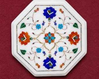 Compra una mesa con incrustaciones florales de mármol / Decora tu hogar con arte del Taj Mahal.