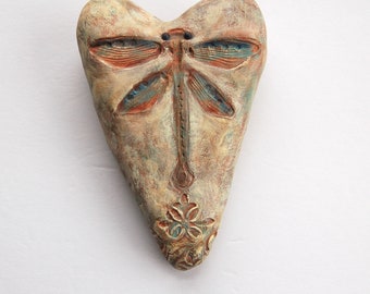 Art for your wall or gift for your sweetheart. Rustic Dragonfly Heart hand sculpted by Sue Thomson/Livingstone Studio