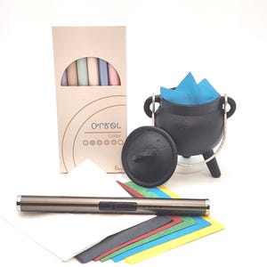Gusseisen Kessel Bündel | Manifestieren Sie Träume, Affirmationen und Absichten |3,5-Zoll-Brennofenpapier-Bündel | Sicheres USB-Feuerzeug | Zauberbindung