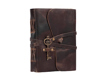 Vintage Leather Journal with Lock | Engraved Book of Shadows
