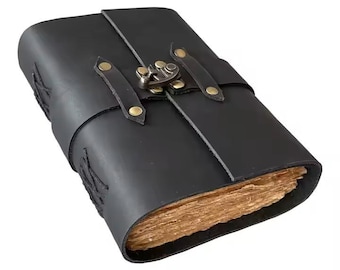 Handmade Black Leather Journal: Custom Engraved Deckle Edge Paper
