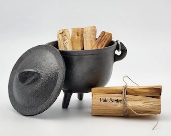 Cast Iron Cauldron & Palo Santo Set | Custom Engraving | Smudge Sticks | Natural Incense | Energy Cleansing | Stress Relief