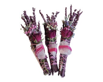 Mini Rose Quartz Bouquet with Lavendar and White Sage
