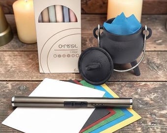 Kit rituel de manifestation avec chaudron en fonte et papier à brûler